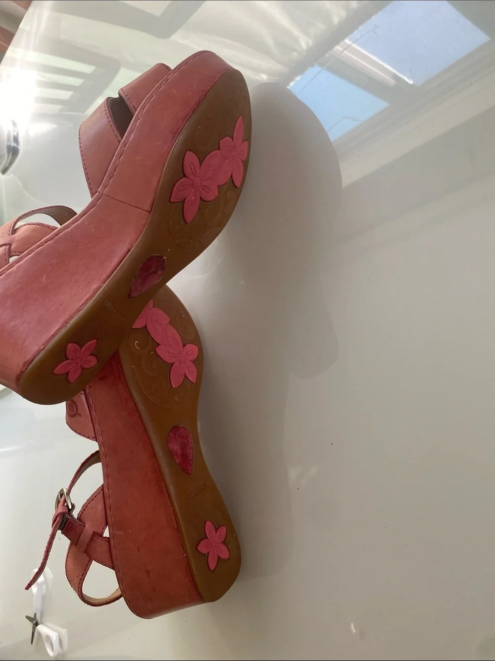 Born leather Pink Wedge Sandals with Buckle Strap